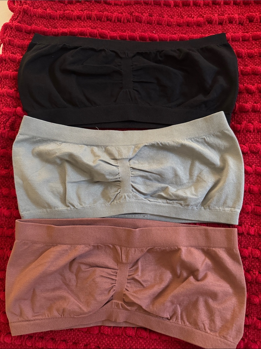 Seamless Bandeau Bra Trio — Black, Light Gray, Mauve